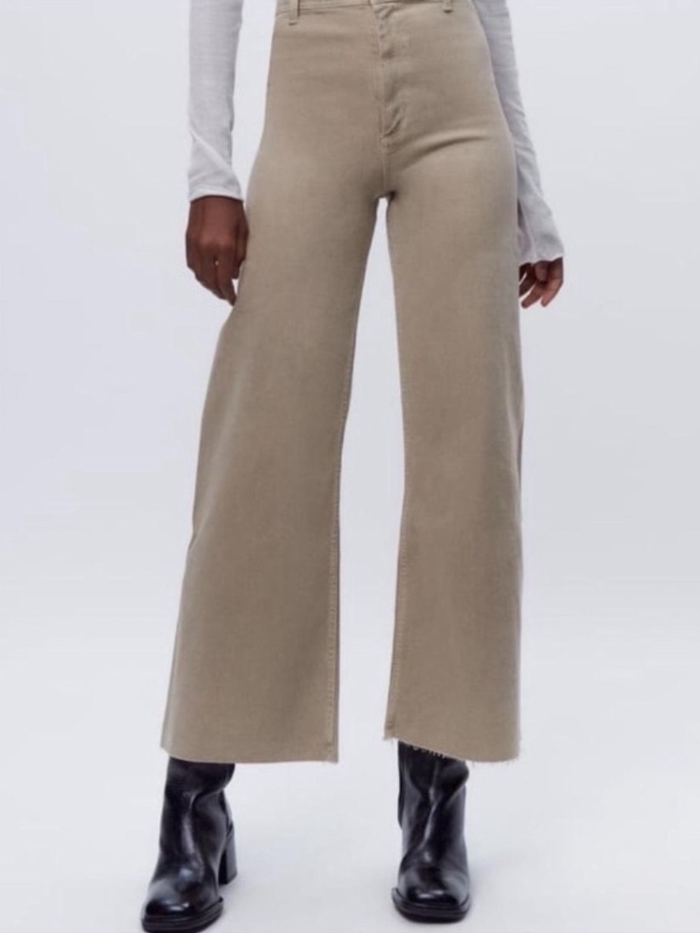 Zara High-Rise Wide-Leg Jeans in Taupe